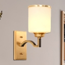 Gold 1/2-Head Wall Light Sconce Vintage Stylish Opal Glass Cylinder Shade Wall Lamp for Living Room