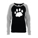 Lovely Footprint Pattern Raglan Long Sleeve Kangaroo Pocket Slim Fit Pullover Sweatshirt