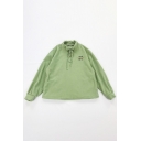 Green Chinese Letter TYPHOEUS Print Long Sleeve Loose Polar Fleece Drawstring Sweatshirt
