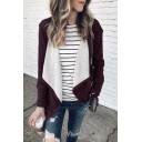 Casual Plain Long Sleeve Draped-Front Pockets Side Fuzzy Lined Loose Jacket for Women