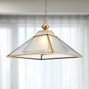 Trapezoid Living Room Pendant Lighting Traditional Ripple Glass Single Head Gold Hanging Ceiling Light