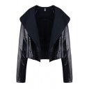 Black Street Fashion Long Sleeve Exaggerate Collar Zipper Detail Relaxed Open Front Jacket for Ladies