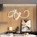 Metal Twisted Pendant Chandelier Modernist LED Suspension Light in Gray for Dining Room, White/Warm Light