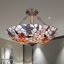 Tiffany Butterfly Semi Flush Lighting 3/4 Lights Shell Ceiling Light Fixture in Silver for Bedroom