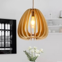 Pear Ceiling Lamp Asian Wood Beige 1 Bulb Suspension Pendant Light for Living Room