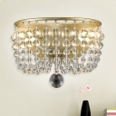 Traditionalism Beaded Wall Mount Lamp 2 Heads LED Crystal Wall Sconce Light in Gold