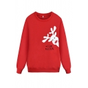 Red Trendy Long Sleeve Crew Neck TEAM RUDOLPH Reindeer Pattern Loose Fit Christmas Sweatshirt for Women