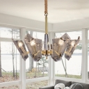 Curved Living Room Chandelier Lamp Clear Lattice Glass 6 Bulbs LED Modern Drop Pendant