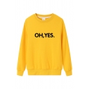 Leisure Street Long Sleeve Crew Neck Letter OH YES Printed Relaxed Fit Pullover Sweatshirt for Women