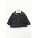 Preppy Girls' Long Sleeve Lapel Collar Button Down Pockets Decoration Sherpa Liner Corduroy Plain Loose Jacket