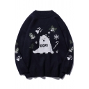 Cute Girls' Long Sleeve Crew Neck Dog Print Letter DOPS Boxy Knit Pullover Sweater