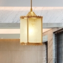 Traditional Cylinder Drop Lamp 1 Head White Glass Pendant Ceiling Light for Dining Room in Brass