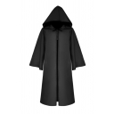 Chic Halloween Girls' Bell Sleeve Hooded Bow Tied Oversize Maxi Plain Trench Coat