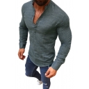 Mens Casual Fashion Long Sleeve Button Front Slim Fitted Solid Color Linen Shirt