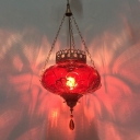 Vintage Lantern Pendant Lamp 1 Light Blown Glass Ceiling Light for in Red/Yellow/Blue for Restaurant