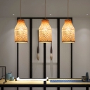 Bamboo Bottle Shaped Ceiling Pendant Light Asia 1 Light Beige Hanging Lamp for Dining Room