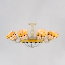Dome Stained Glass Ceiling Lighting Tiffany 11 Heads Gold/White Semi Flush Mount Fixture