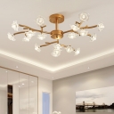Gold Floral Ceiling Light Traditionalism 18/24 Bulbs LED Crystal Semi Flush Mount