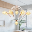 Amber Glass Pyramid Ceiling Chandelier Modernist 10 Heads Hanging Light Fixture in Rose Gold
