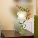 Flower Living Room Table Light Countryside Opal Frosted Glass 1 Head White/Green Nightstand Lamp