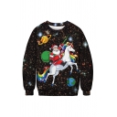 Simple Galaxy Rainbow Unicorn Letter HA Joker 3D Print Long Sleeves Black Oversized Sweatshirt