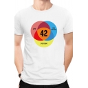Men's Creative Colorblock Panel Letter Number 42 Pattern Short Sleeves Cotton T-Shirt