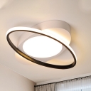 Simple Style Oval Ceiling Light Acrylic Bedroom LED Flush Mount Lamp in Black/White, 18