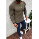 Fashionable Solid Color Long Sleeve Knit Fitted Pullover Sweater for Men