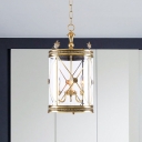 Lantern Foyer Ceiling Chandelier Colonial Clear Glass 3 Heads Gold Hanging Light Fixture
