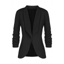 Formal Women's Long Sleeve Shawl Collar Button Front Fitted Plain Work Blazer