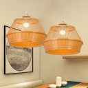 Bamboo Basket Shaped Hanging Lamp Modern 1 Light Beige Suspension Pendant Light for Dining Room