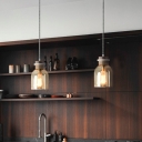 Modernist Cylinder Pendant Lighting Amber Glass 1 Head Dining Room Hanging Ceiling Light