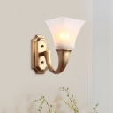 Flared Shade Bedroom Wall Lighting Modern Stylish Frosted Glass 1 Bulb Gold Finish Wall Lamp