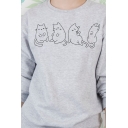 Womens Cute Cats Pattern Long Sleeve Crew Neck Pullover Sweatshirt