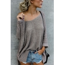 Fashion Street Ladies' Long Sleeve Off The Shoulder Rolled Edge Slit Side Semi-Sheer Plain Oversize Sweater Knit Top