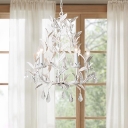 Droplet Chandelier Lighting Contemporary Crystal 5 Heads Gray/Distressed White Hanging Light Kit with Metal Leaf