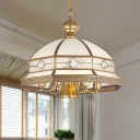 Bowl Living Room Ceiling Chandelier Colonial Opal Blown Glass 7 Heads Gold Hanging Light Fixture