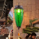 1 Bulb Cone Pendant Light Traditional Red/Yellow/Green Crackle Glass Hanging Lamp for Restaurant