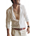 Fashionable Solid Color Long Sleeve Button Up Cotton Washed Shirt for Men