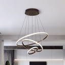Coffee 3-Tier Ring Pendant Chandelier Contemporary Acrylic LED Hanging Ceiling Light Fixture in White/Warm Light, 8