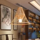 Beige Curved Hanging Pendant Contemporary 1 Light Bamboo Down Lighting for Dining Room