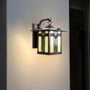 1 Light Sconce Light Fixture Tiffany Stylish Lantern Stained Art Glass Wall Mounted Lighting in Green for Outdoor