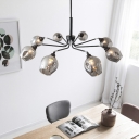 Cup Ceiling Chandelier Contemporary Smoked Glass 8 Bulbs Living Room Hanging Pendant Light