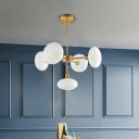 5 Bulbs Bedroom Hanging Chandelier Modern Gold Ceiling Suspension Lamp with Circle Milk Glass Shade