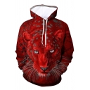 Burgundy Leopard Animal 3D Printed Long Sleeves Loose Casual Hoodie