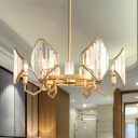 Curved Arm Chandelier Lighting Postmodern Crystal Block 6/8 Heads Gold Hanging Light Fixture