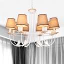 Curved Arm Metal Ceiling Chandelier Modern Style 6/8 Lights Living Room Hanging Light Kit in White with Beige Fabric Shade