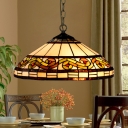 Tiffany Floral/Cone Ceiling Pendant Light 1 Light Stained Glass Suspension Lighting Fixture in Black