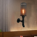 Wire Mesh Bedroom Sconce Lamp Industrial Style Metal 1 Light Black Wall Mounted Light