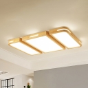 Rectangle Flush Ceiling Light Minimalist Wood Led Beige Flushmount Lighting in Warm/White Light, 35.5